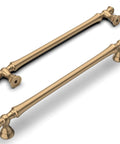 Two Champagne Bronze Cabinet Pulls 10 Pack, 7.5 Inch Hole Center Kitchen Handles For Cabinets, Dresser, And Bathroom Vanity displayed horizontally.