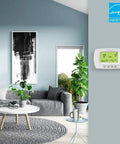 Smart 7-Day Wi-Fi Programmable Thermostat With Energy Star Rating installed in modern living room setting.