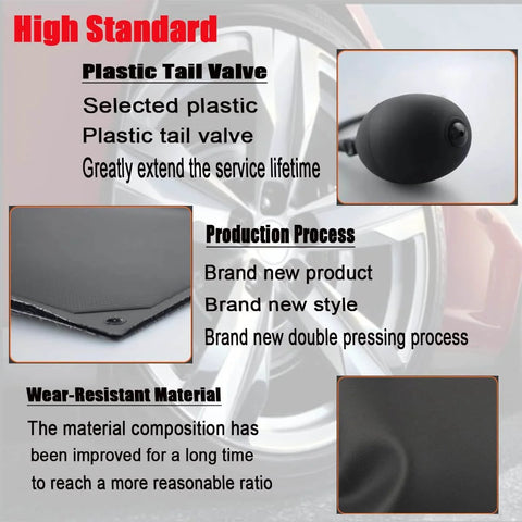 Air Wedge Pump Pro Grade For Cars And Home Projects, featuring plastic tail valve and wear-resistant material, showcased in packaging.