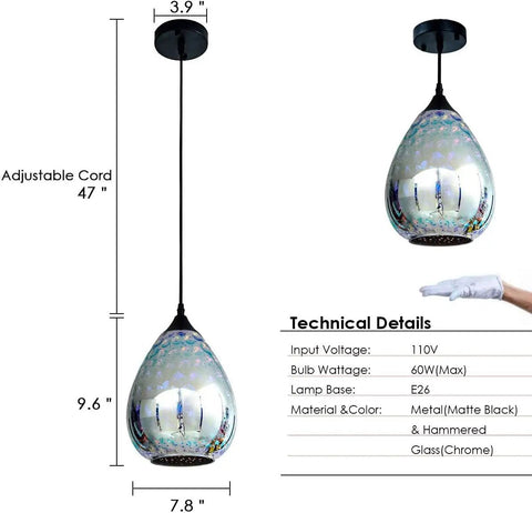 Modern 3D Pendant Lights For Kitchen Island Set Of 2 Dope Colorful Glass Pendants With Clear Globe Shades Farmhouse Style Dining Room Entryway Lighting 7.8 Inch Diameter showing dimensions and details.