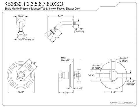 Technical drawing of Concord Shower Only in Oil Rubbed Bronze with 7.5 Inch Escutcheon detailing dimensions and components.