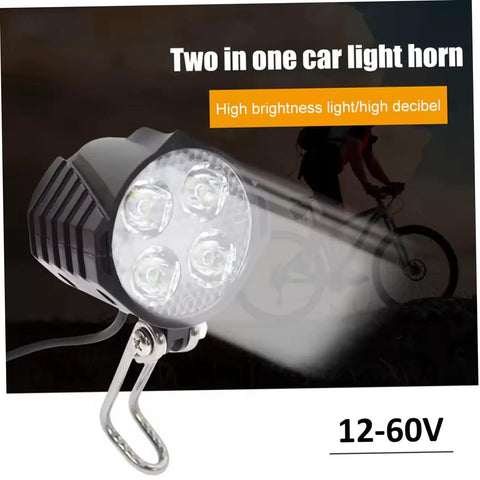 Lit Ebike Front Light With Horn For Night Riding Waterproof 4 Light Headlight With 3 Pin Connector