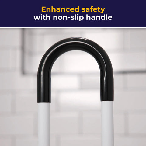 Close-up of Adjustable Bathtub Grab Bar and Safety Rail With Easy Clamp-On Install showing non-slip handle