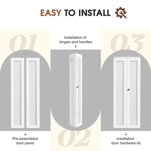 Installation process of 32 Inch Bifold Closet Doors With Full Lite Frosted Glass Panels, Hardware Kit, Preassembled Interior Closet Door