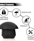Black rubber plug featuring sealing and waterproof icons, part of Six Pack Rubber Oil Filler Plugs For 8mm Holes In Hydraulic Reservoirs