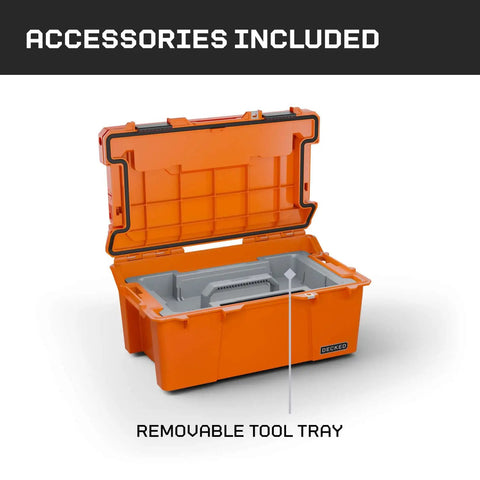 Sixer 16 Protective Case With Removable Tool Tray Blaze Orange open showing interior with top tray
