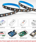 Individually Addressable LED Strip Light With WS2812B IC, 16.4Ft 300LED, IP30 Black PCB, accessories shown separately