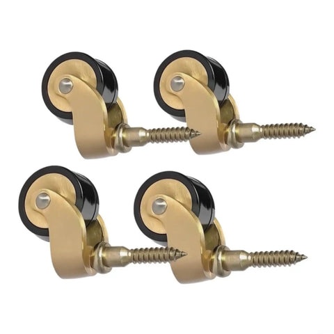 Solid Build Heavy Duty Brass Caster Wheels With Seamless 360 Swivel Ball Bearing Vintage Industrial Stem Pedestal Base Four Pack on white background.
