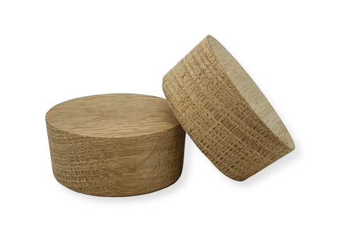 2 Inch American White Oak Wood Bourbon Barrel Bung Plug For Wine And Whiskey Barrels Great For Home Brewers Distillers And Wine Enthusiasts Set Of Two, showing two wooden plugs on white background