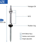 Straight Up Heavy-Duty Stainless Steel Hanger Bolts M10x200 with hexagon drive and rubber ring for solar mounting.