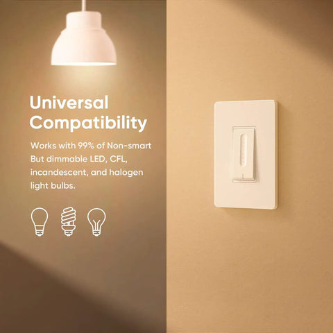 Single Pole Smart Dimmer Switch For Dimmable Bulbs With 2.4GHz WiFi Works With Alexa And Google Home App Remote Control