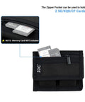 DSLR Battery And Memory Card Holder Pouch With 3 Pockets, showing zipper pocket with SD and CF card visibility