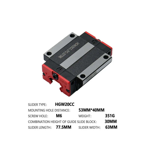 Top Notch High Precision Linear Guide Rail Kit With HGH20CA Rails And HGW20CC Slide Blocks For Smooth Low Friction Motion Super Easy Install No Maintenance Needed For Serious DIY Projects HGW20CC block 63mm wide, 77.5mm long