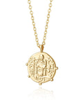 Gold Plated Medallion Coin Necklace For Women 20 Inch 18K Gold Plated Chain With 2 Inch Extender Minimalist Round Disk Pendant