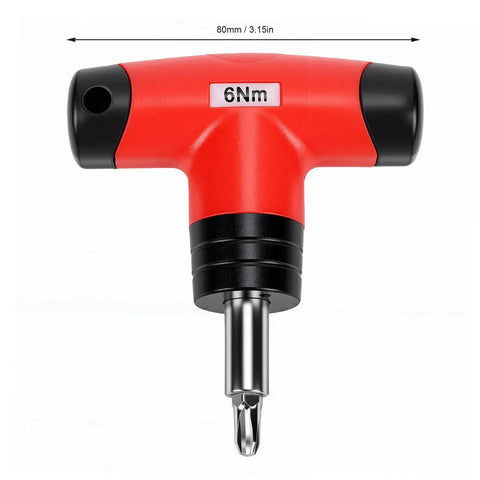 Fabater T Handle Preset Torque Wrench Tool With 6Nm Click Ratchet Driver showcasing red grip and metal bit for maintenance.