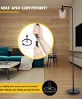 Industrial Black Floor Lamp For Living Room And Bedroom With Champagne Glass Shade Tall Farmhouse Style Standing Lamp