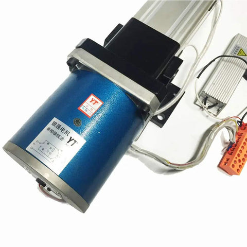 Close-up of 90TDY Heavy Duty Automatic Photoelectric Rectifying System Synchronous Drive Motor with cables and metal frame.