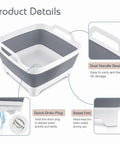 2.4 Gallon Collapsible Dish Basin With Drain Plug For Camping, RV, and Outdoor Use, dual handles, quick drain plug, raised feet