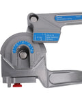 Close-up of Pocreations 180 Degree Manual Pipe Bender Tool showing scale for 1/4, 3/8, and 1/2 inch tubing, designed for precise bending.