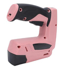 Badass Cordless Electric Staple Gun Featuring Plug And Play Battery Setup ergonomic grip in pink and black, ideal for DIY carpentry and crafts.