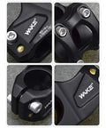 Close-up of 50mm Mountain Bike Stem with 31.8 Bar Clamp and 30 Degree Rise, CNC machined 6061 T6 Aluminum, four bolt design.