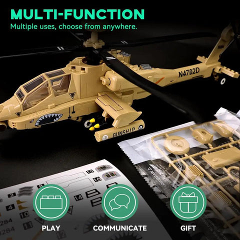 One Thirty Scale AH 64 Apache Helicopter Model Kit for Adults Collectors and Hobbyists with 223 Pieces close-up