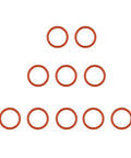 Red Silicone O Rings 9.5mm Outer Diameter 7.5mm Inner Diameter 1mm Cross Section VMQ Food Safe Sealing Gasket 30 Pack arranged in pattern.