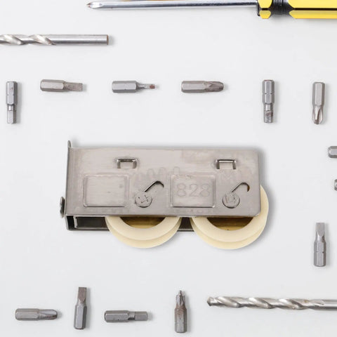 Solid As A Rock Stainless Steel Door Roller Pulley For Sliding Patio Door Windows And Tracks Nylon Wheel, metal and nylon components with tools.