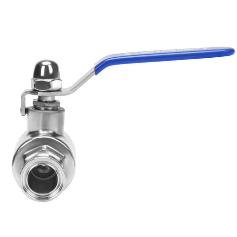 Front view of Heavy Duty Tri Clamp Ball Valve Stainless Steel 304 With PTFE Lined Seat 248 Fahrenheit Max Temp 1.6 MPa Working Pressure Tube