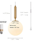 Plug In Globe Pendant Light With Frosted Glass Ball Shade, Easy To Install, 17 Foot Cord, Dimensions and Recommended Bulb