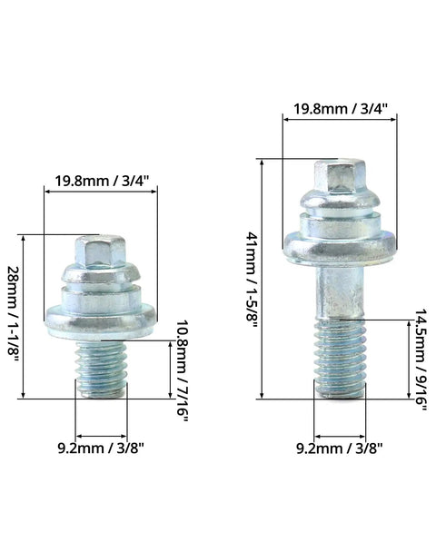 Heavy Duty Side Post Battery Terminal Bolts 3/8 Inch Thread with dimensions, galvanized steel construction for auto use.