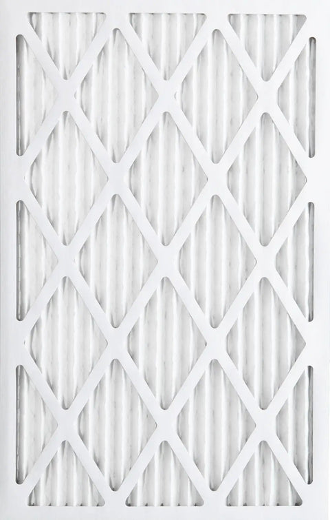 Front view of Six Pack Pleated Air Filters 20x25x1 MERV 10 For Home HVAC with diamond pattern on white surface, actual size 19.5x24.5x0.75 inches.