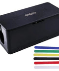 Foldable Large Cable Management Box For Desks Cord Hider And Power Strip Concealer In Strong ABS Durable Black with colorful ties