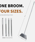 Adjustable 55 Inch Outdoor Broom For Pet Hair Removal And Heavy Duty Floor Cleaning Indoors And Outdoors shown in four sizes