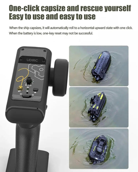 High Speed Turbo RC Jet Boat with Dual Batteries, 2.4GHz Remote featuring one-click capsize recovery in water