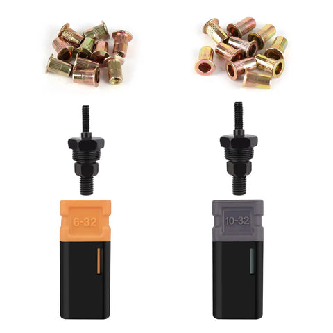 NT600 Rivnut Tool Kit Pro Grade All In One With 10-32 And 6-32 Mandrels showing nuts and mandrels