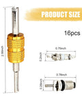 Air Conditioning Valve Core Kit 16 Pack R134A Universal AC Service Valves with wrench and dimensions detailed