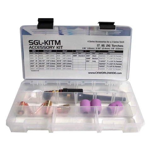 SGL KITM TIG Accessory Kit With Stubby Gas Lens And 4GL Tips For Pro Level TIG Welding, Includes 1 By 16, 3 By 32, And 1 By 8 Consumables, Spare Parts To Swap Fast And Keep Your Torch Running Strong On Any Project