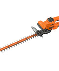 Heavy Duty Electric Hedge Trimmer With 420 Watt Motor And 45CM Cutting Blade For Fast Yard Cleanup, featuring orange build and T grip.