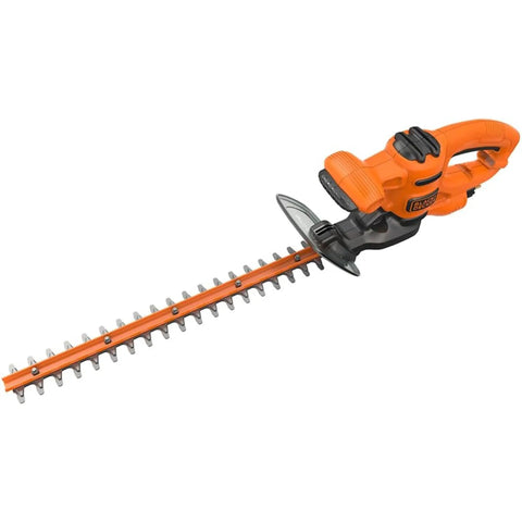 Heavy Duty Electric Hedge Trimmer With 420 Watt Motor And 45CM Cutting Blade For Fast Yard Cleanup, featuring orange build and T grip.