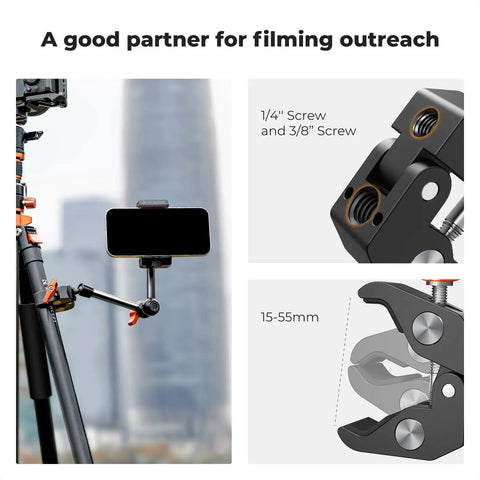9.8 Inch Magic Arm Clamp Kit With 360 Degree Ball Heads And Tripod Mount Adapter for flexible filming on tripod