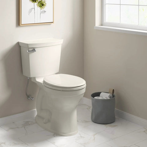 Champion Round Toilet Seat Soft Close Linen With Quiet Close Technology Easy Clean Surface Kid Safe Slow Close Lid Durable Plastic Chrome Hinges Fits Most Standard Round Toilets No Slams Quick Easy Install in a bathroom.
