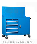 Heavy Duty Steel Rolling Tool Cabinet Featuring Auxiliary Workbench Top And Glide Out Drawers For Garage Setup that holds tools and gear.