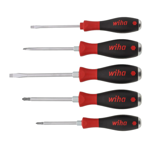 Extra Heavy Duty Slotted and Phillips Screwdriver Set, Five-Piece With SoftFinish Cushioned Grips, Blade Molded to Handle, Parallel Flats