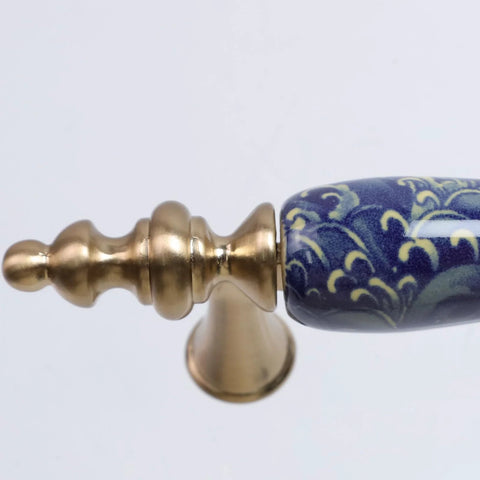 Close-up of Chinese Style Ceramic Cabinet Pulls Set Of 4 In Antique Bronze With Screws Antique Finish Handcrafted Drawer Knobs 3 Inch