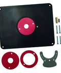 Rock Solid Metal Router Table Insert Plate Featuring Quick Adjust Centering Rings For Seamless Milling And Top Tier Woodworking Crafts Heavy Duty Workshop Essential That Just Works, view showing plate with centering rings and mounting hardware.