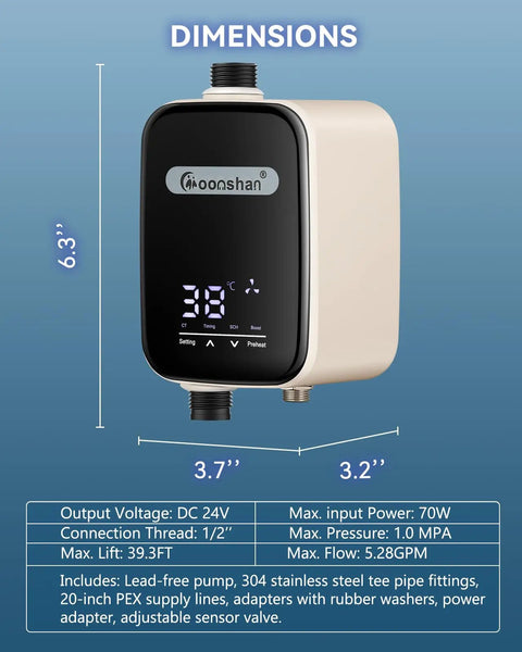 Smart Instant Hot Water Recirculating Pump Kit With Built In Thermostat And Digital Timer Under Sink Circulator System For Tank Heaters Packing Serious Heat dimensions display