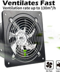 8 Inch Through Wall Exhaust Fan 80W 500 CFM Heavy Duty Metal Ventilation With 110V Power Cord, black fan front view