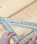 Person using Value Pack 7 Inch Speed Square And Big 12 Speed Square For Framing And Carpentry With Multiple Gradations on wood