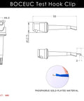 Technical diagram of Insulated Test Hook Clip Set For Multimeter Lead Kit Mini Grabber Probes, highlighting measurements and design.